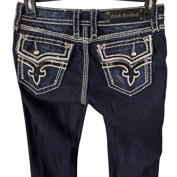 Rock Revival Jeans Womens Size 29 Dark Wash Straight Leg Embellished Rhinestone - Picture 5 of 16